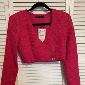 Cropped Tweed Blazer (Pink)